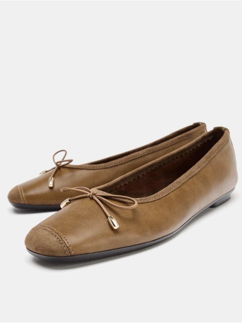 🔥🔥Zara Classic Brown Leatherette Ballet Flats with Bow